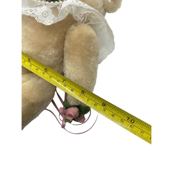 Plush Bride Teddy Bear 12" Wedding Outfit Jewelry Bouquet Posable Arms Legs VTG - Picture 8 of 9